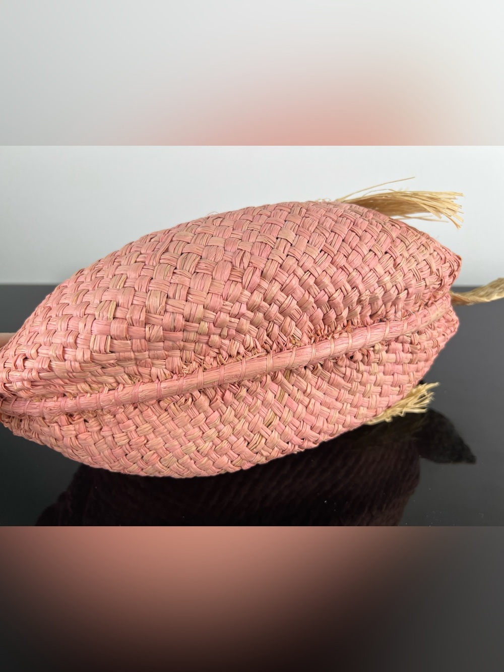 Bonpoint Girls Raffia Straw Woven Fish Bag, Pink - Picture 10 of 11